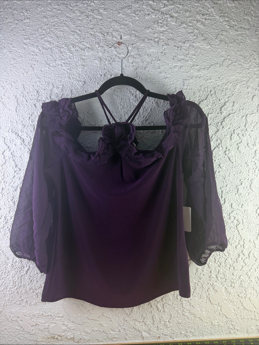 Women's Purple Ruffle Cold-Shoulder Top